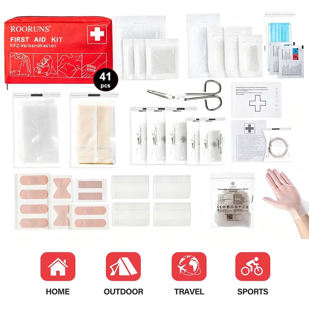 Car Accessories For Elderly - Travel Essentials First Aid Kit 41pcs