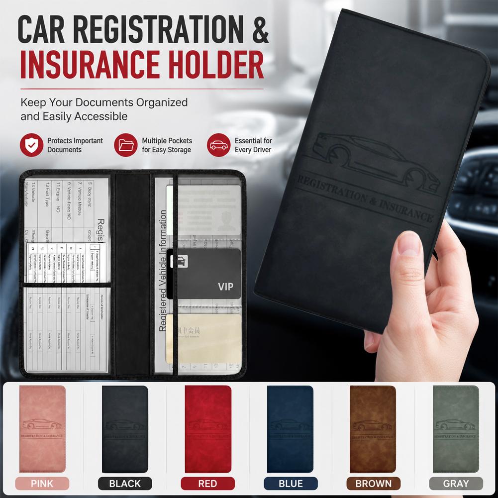 Car Accessories For Elderly - PU Leather Car Registration Insurance Card